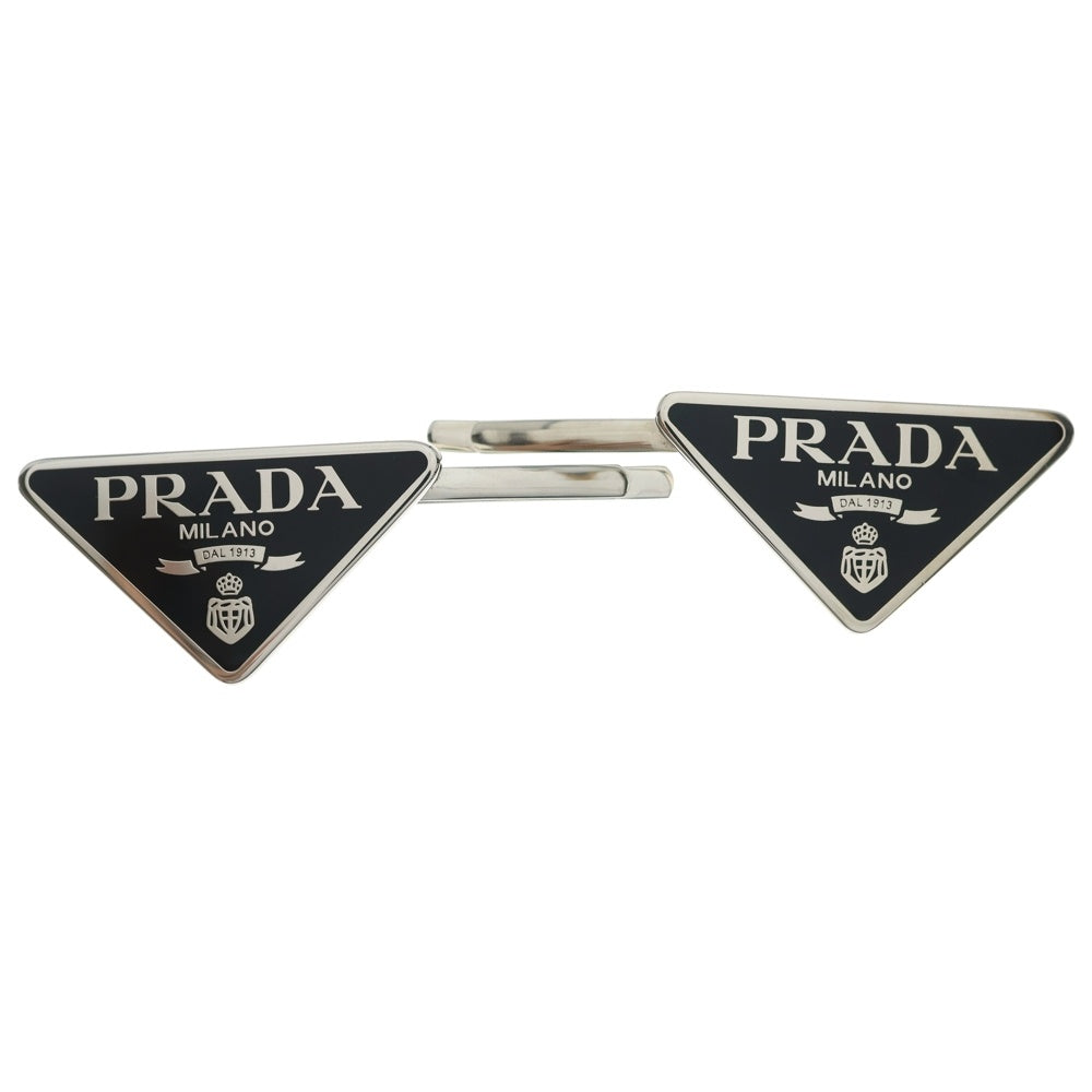 PRADA(プラダ) トライアングルロゴ デザインヘアピン 1IF051 ブラック/シルバー レディース