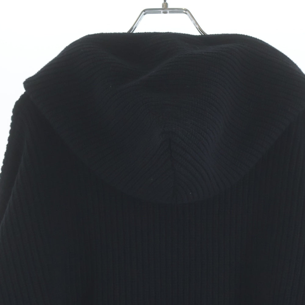 CELINE(セリーヌ) フロントロゴ リブ編み ウール プルオーバー ニットパーカー ブラック