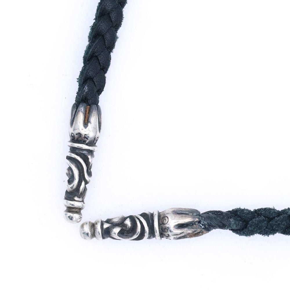 CHROME HEARTS(クロムハーツ) LEATHER BRAID SCROLL ネックレス レザーブレイドネックレス ブラック/シルバー BCA377
