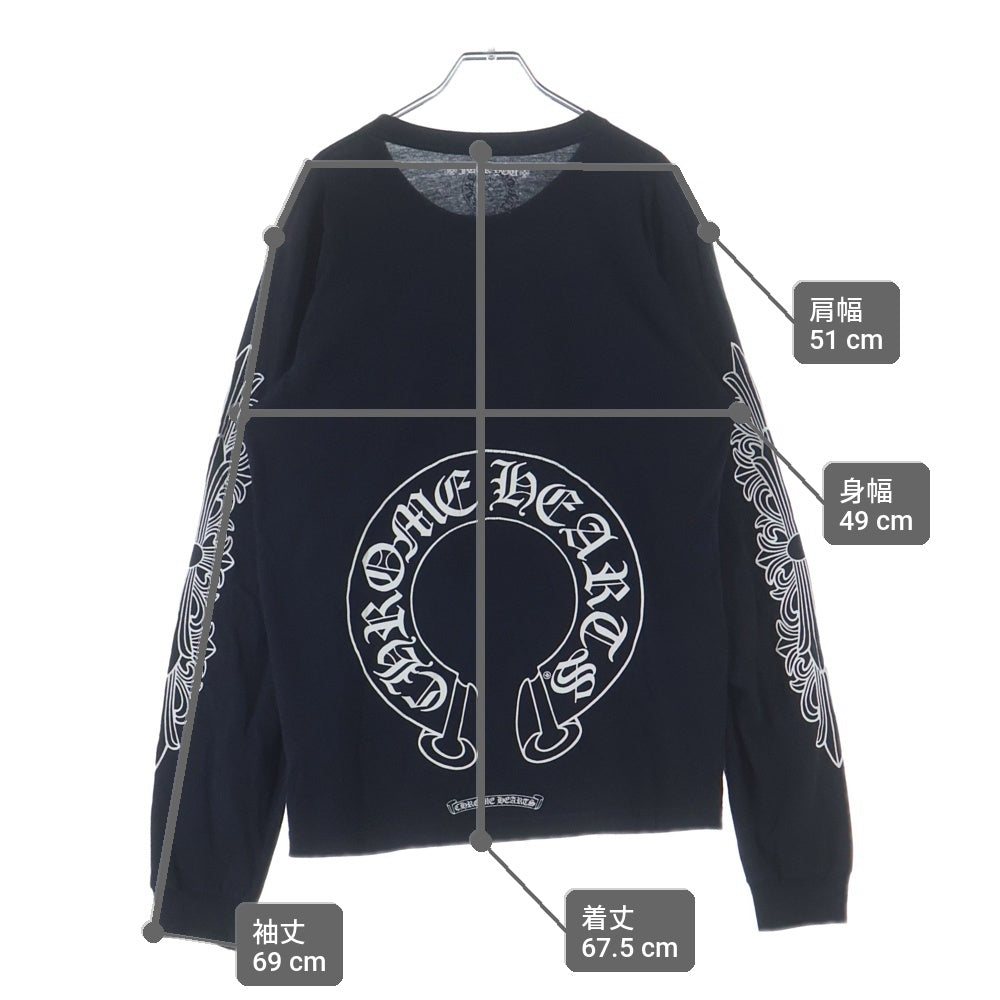 CHROME HEARTS(クロムハーツ) Horseshoe Fuck You L/S Tee ホースシュー ファックユー 袖フローラルプリント長袖Tシャツ ブラック