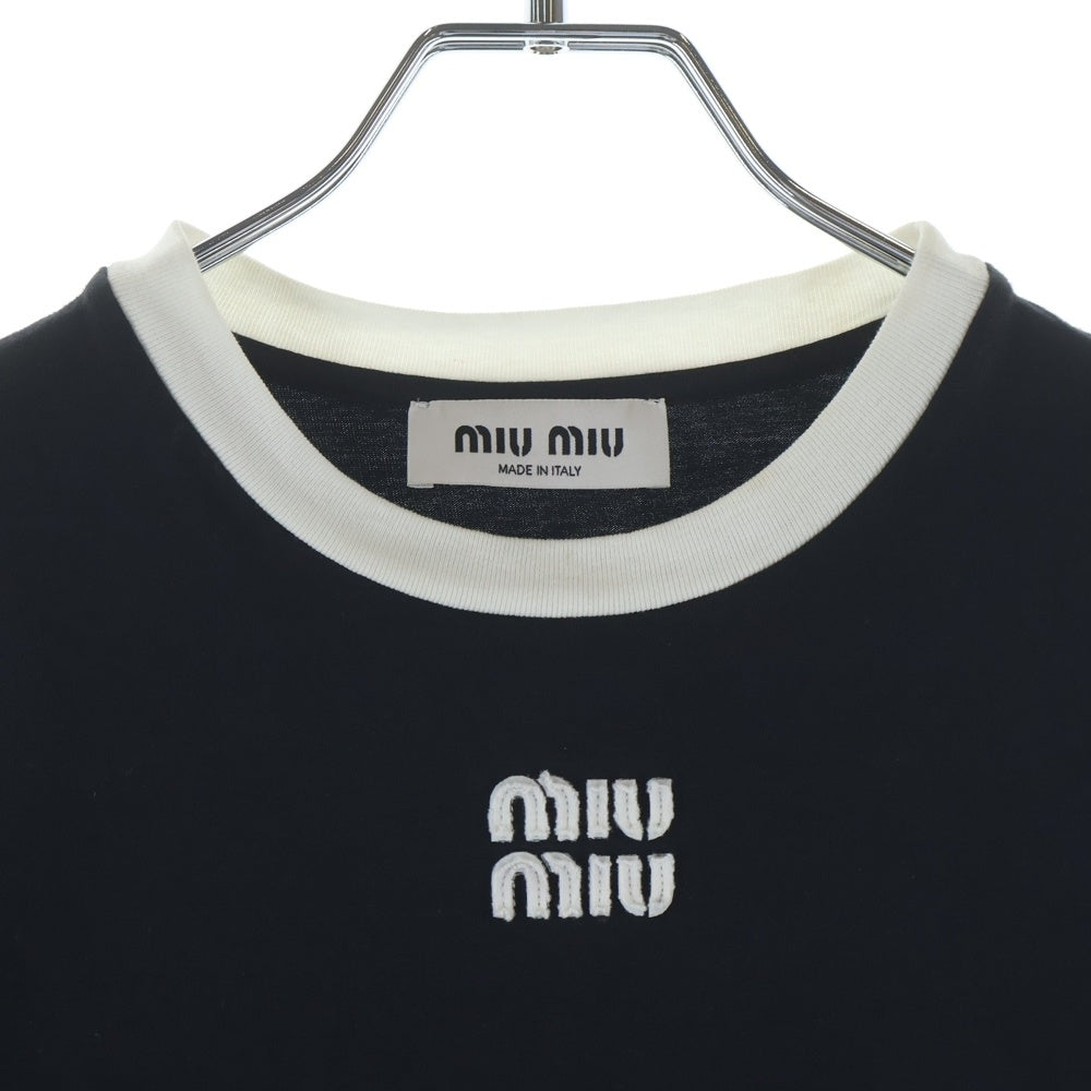 miumiu(ミュウミュウ) 刺繍ロゴ入り コットンジャージー Tシャツ ブラック MJN522 S000 14EL レディース