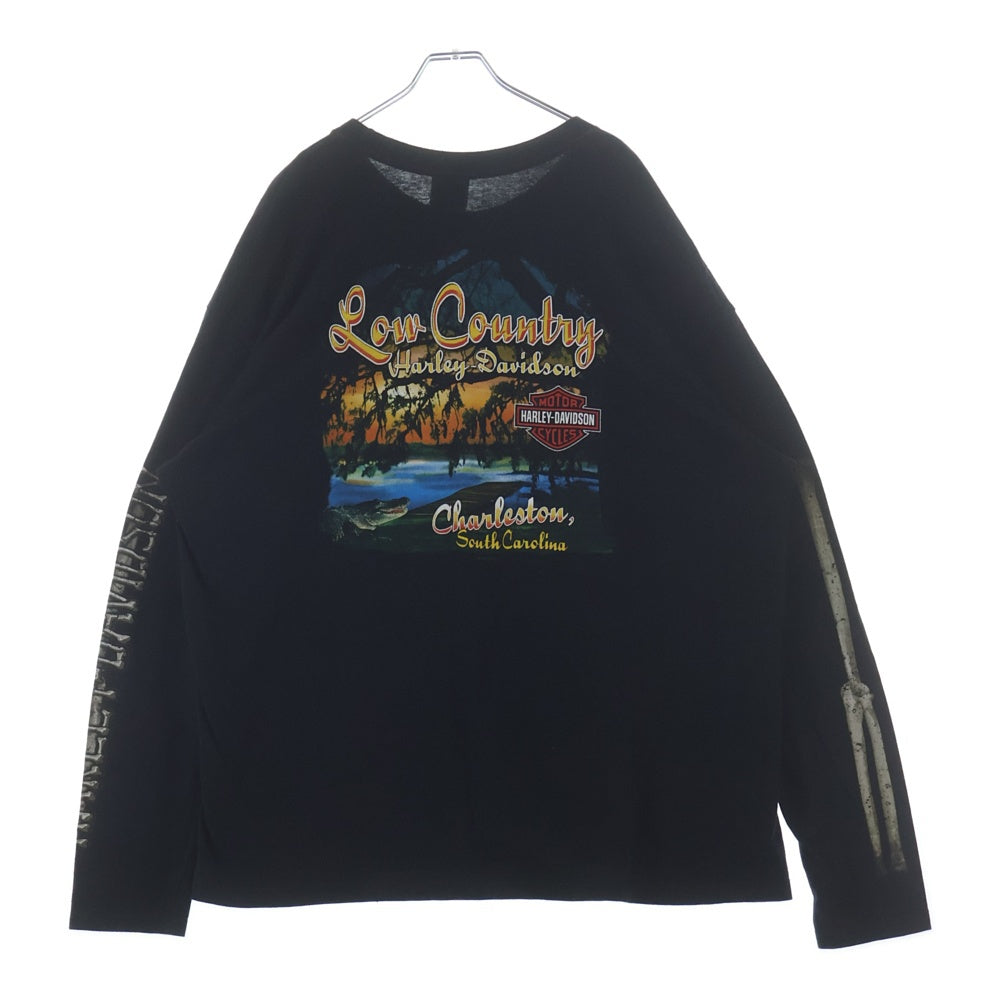 HARLEY DAVIDSON(ハーレーダビッドソン) 00s ボーン スケルトン プリントロングカットソー 長袖Tシャツ ブラック