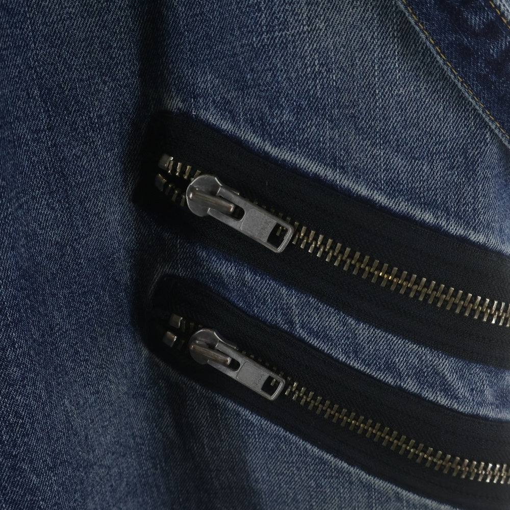 KIDILL(キディル) ×MINEDENIM WIDE ZIP & STRAPS DENIM PANTS-DISTRESSED DENIM KLMD-008 ワイドジップ ストラップデニムパンツ インディゴ