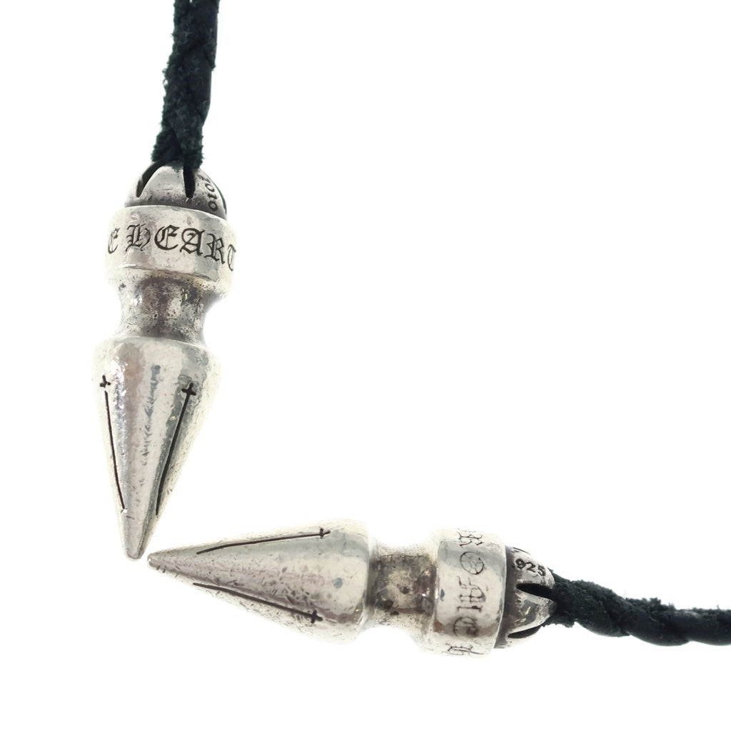 CHROME HEARTS(クロムハーツ) SPIKE LEATHER BRAID スパイクレザーブレード レザーネックレス シルバー/ブラック