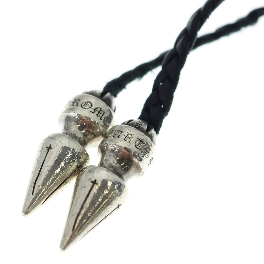 CHROME HEARTS(クロムハーツ) SPIKE LEATHER BRAID スパイクレザーブレード レザーネックレス シルバー/ブラック