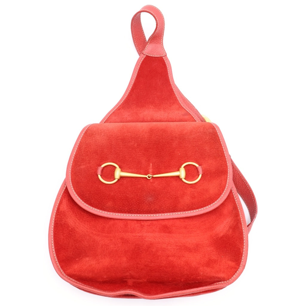 GUCCI(グッチ) ホースビットワンショルダーバッグ スウェード レッド レディース