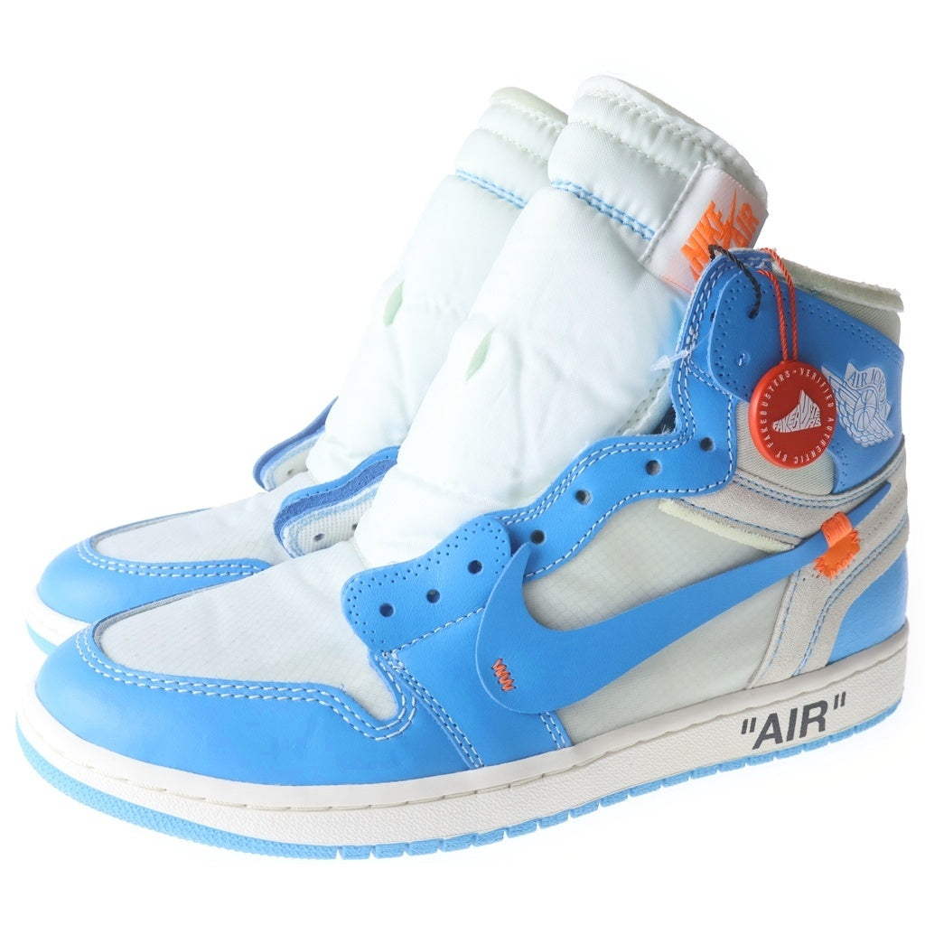 NIKE(ナイキ) ×OFF-WHITE AIR JORDAN 1 POWDER BLUE UNC AQ0818-148 オフホワイト エアジョーダン1 パウダーブルー ハイカットスニーカー ホワイト/ブルー US10/28.0cm
