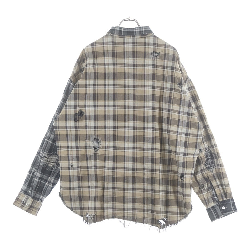 KAMIYA(カミヤ) 25AW Crazy Pattern Check Shirt クレイジーパターン 長袖チェックシャツ ベージュ