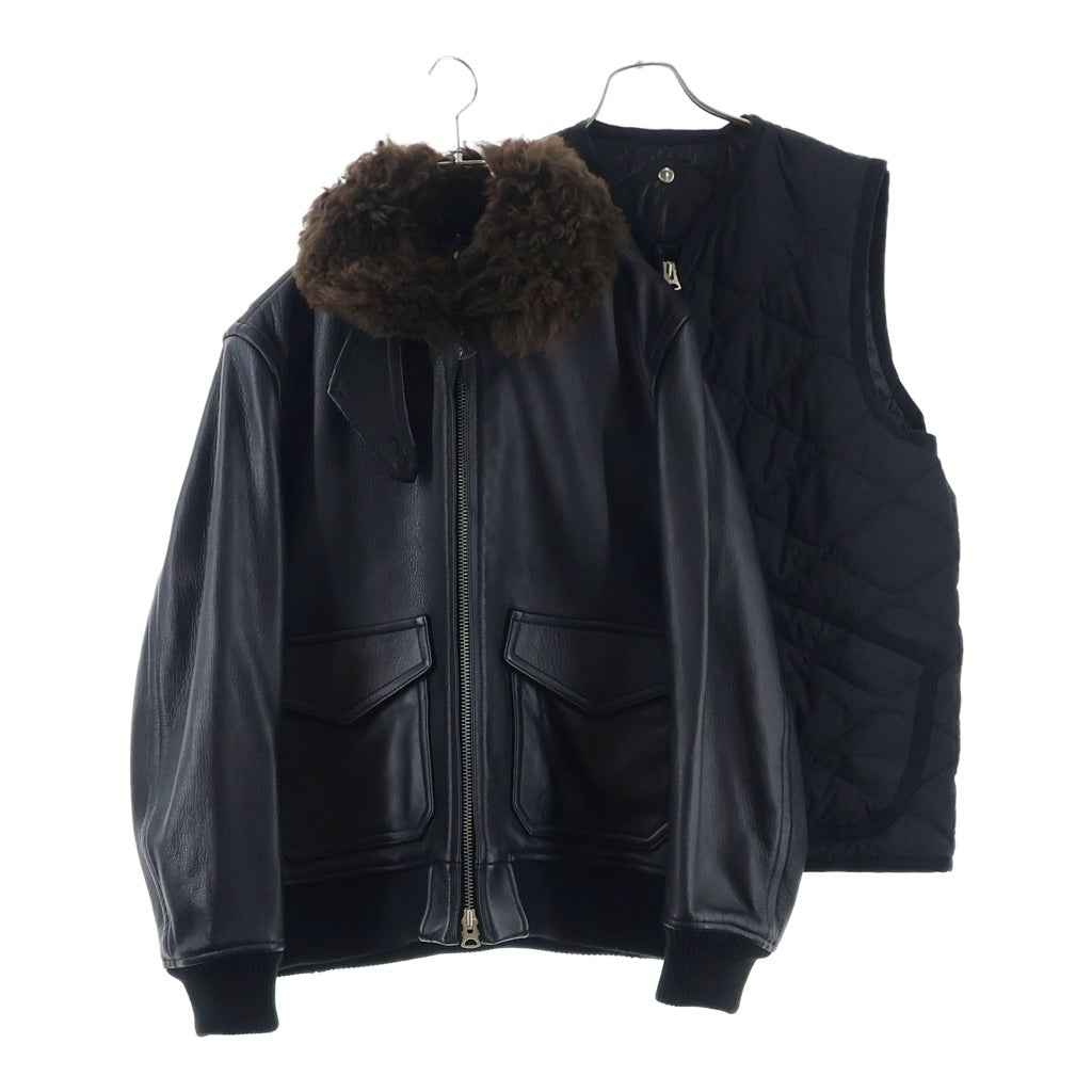 Sacai(サカイ) 25AW Leather Jacket 25-03879M-13 ムートンファーベストドッキングレザージャケット ブラック