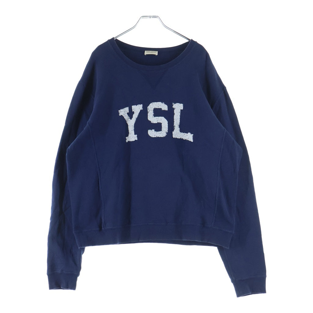 SAINT LAURENT PARIS(サンローランパリ) 21AW YSL フロントロゴ クルーネックスウェットトレーナー 666979 Y36IP ネイビー