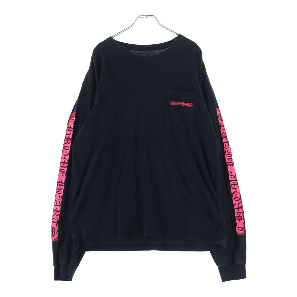 CHROME HEARTS(クロムハーツ) Neon Pink Stripe Logo ストライプロゴ プリント 長袖Tシャツ カットソー ブラック/ピンク