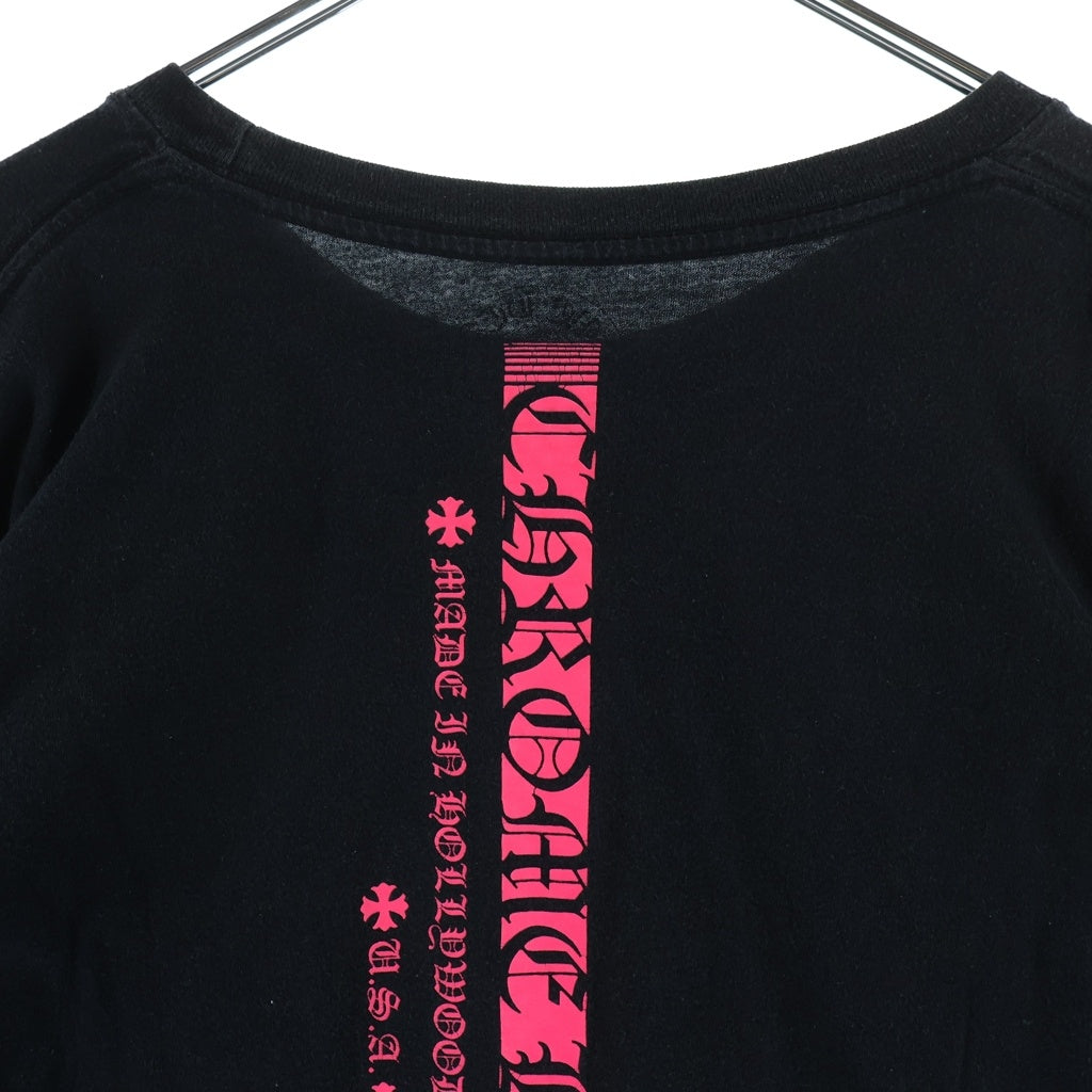 CHROME HEARTS(クロムハーツ) Neon Pink Stripe Logo ストライプロゴ プリント 長袖Tシャツ カットソー ブラック/ピンク