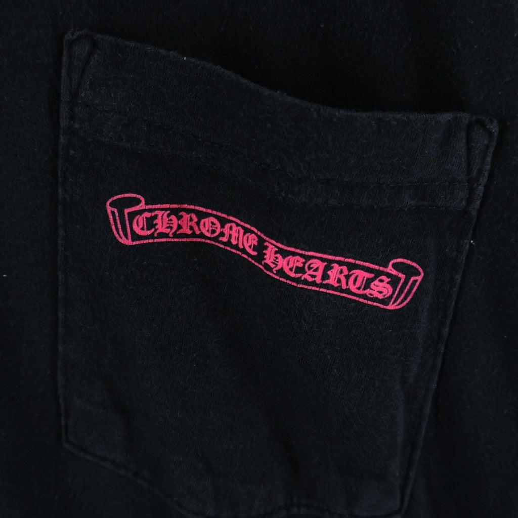 CHROME HEARTS(クロムハーツ) Neon Pink Stripe Logo ストライプロゴ プリント 長袖Tシャツ カットソー ブラック/ピンク