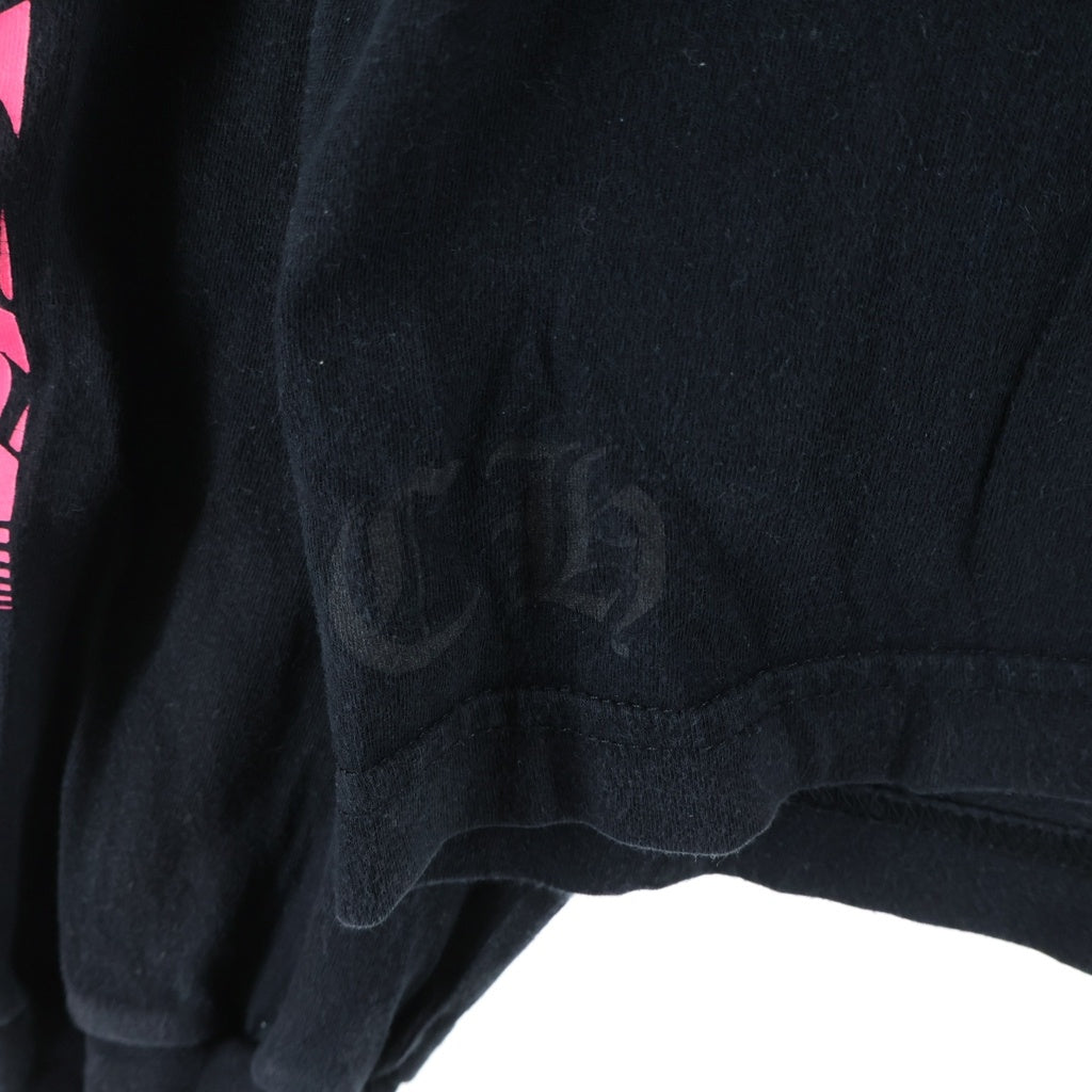 CHROME HEARTS(クロムハーツ) Neon Pink Stripe Logo ストライプロゴ プリント 長袖Tシャツ カットソー ブラック/ピンク