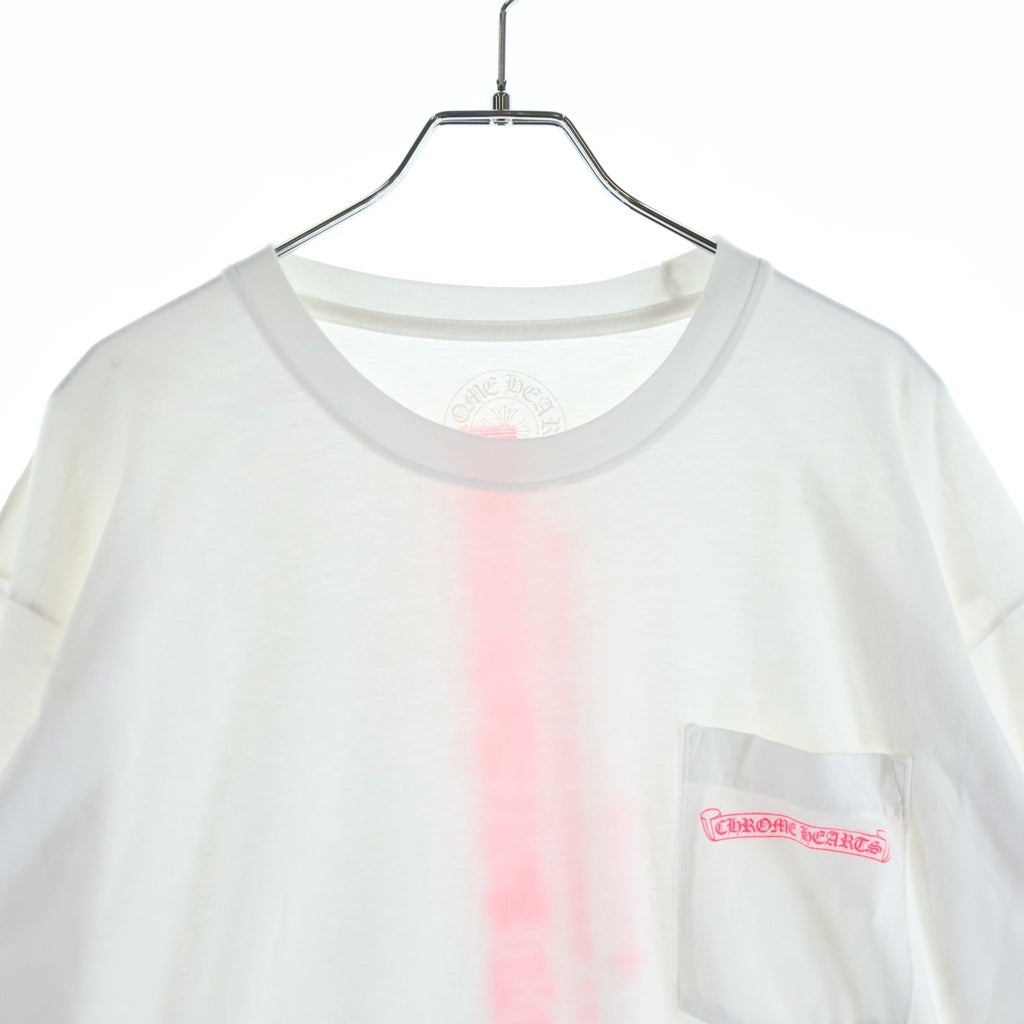 CHROME HEARTS(クロムハーツ) Neon Pink Stripe Logo ストライプロゴ プリント 長袖Tシャツ カットソー ホワイト/ピンク