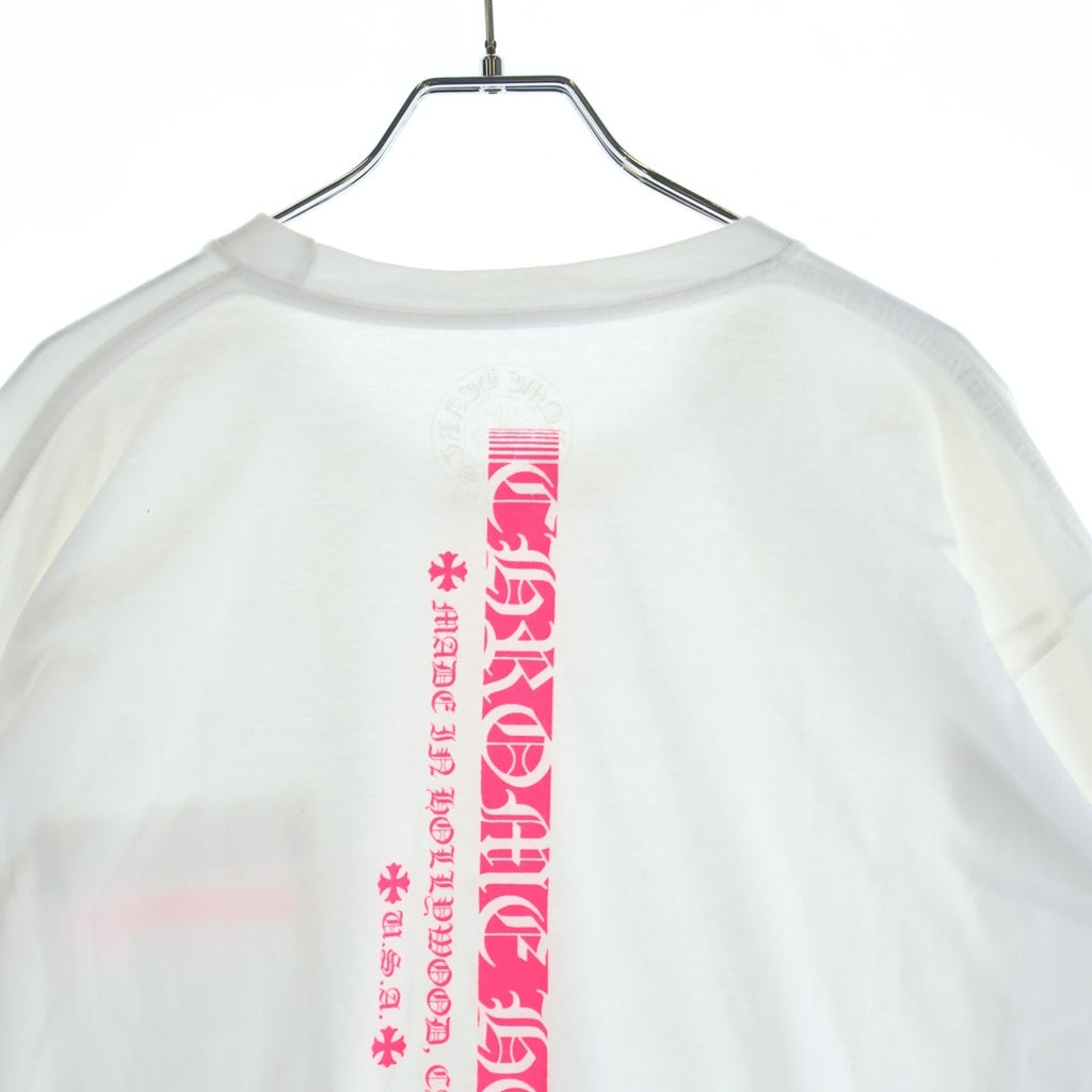 CHROME HEARTS(クロムハーツ) Neon Pink Stripe Logo ストライプロゴ プリント 長袖Tシャツ カットソー ホワイト/ピンク
