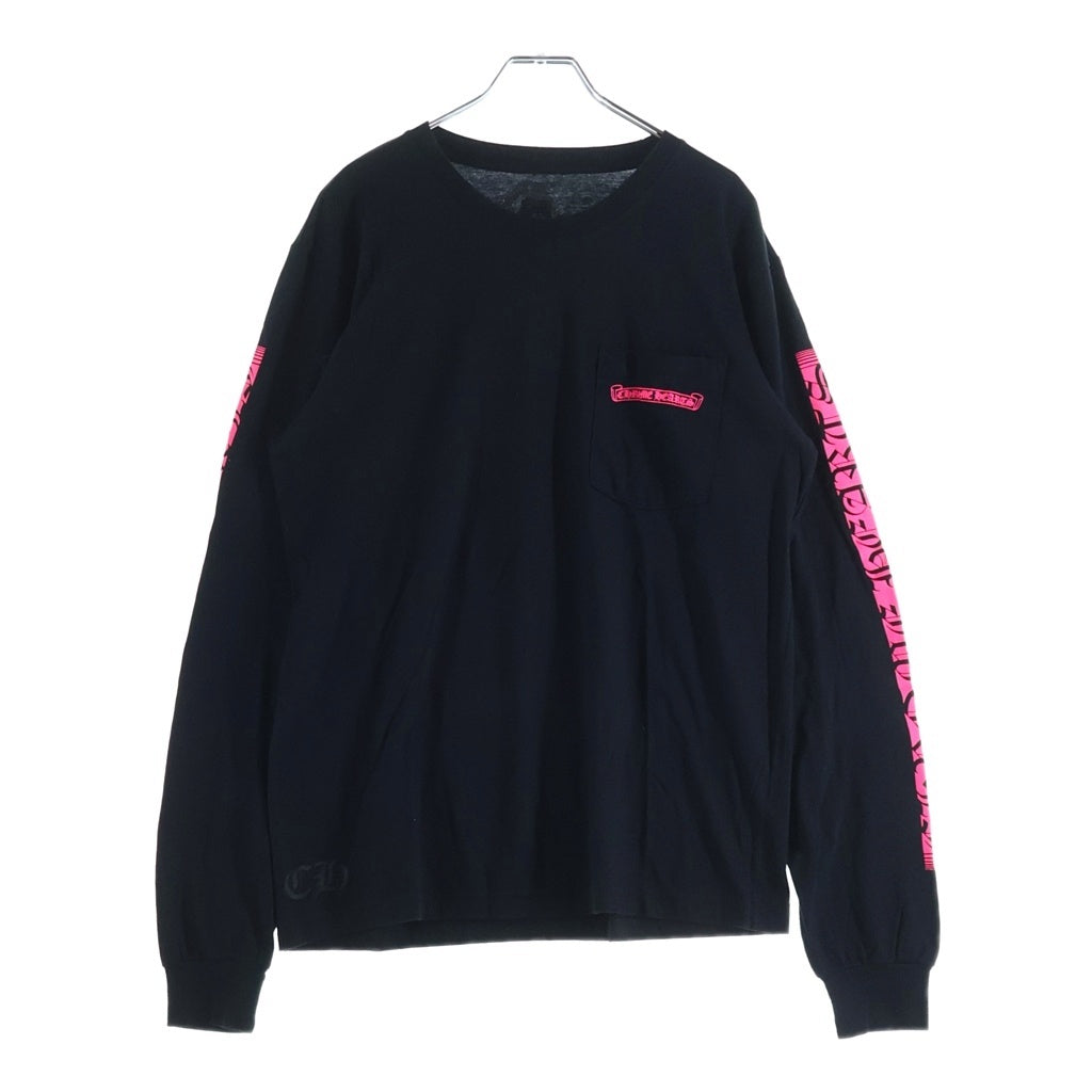 CHROME HEARTS(クロムハーツ) STRIPE LOGO L/S TEE ストライプ ロゴ ロングスリーブTシャツ スクロールラベル カットソー ブラック/ピンク