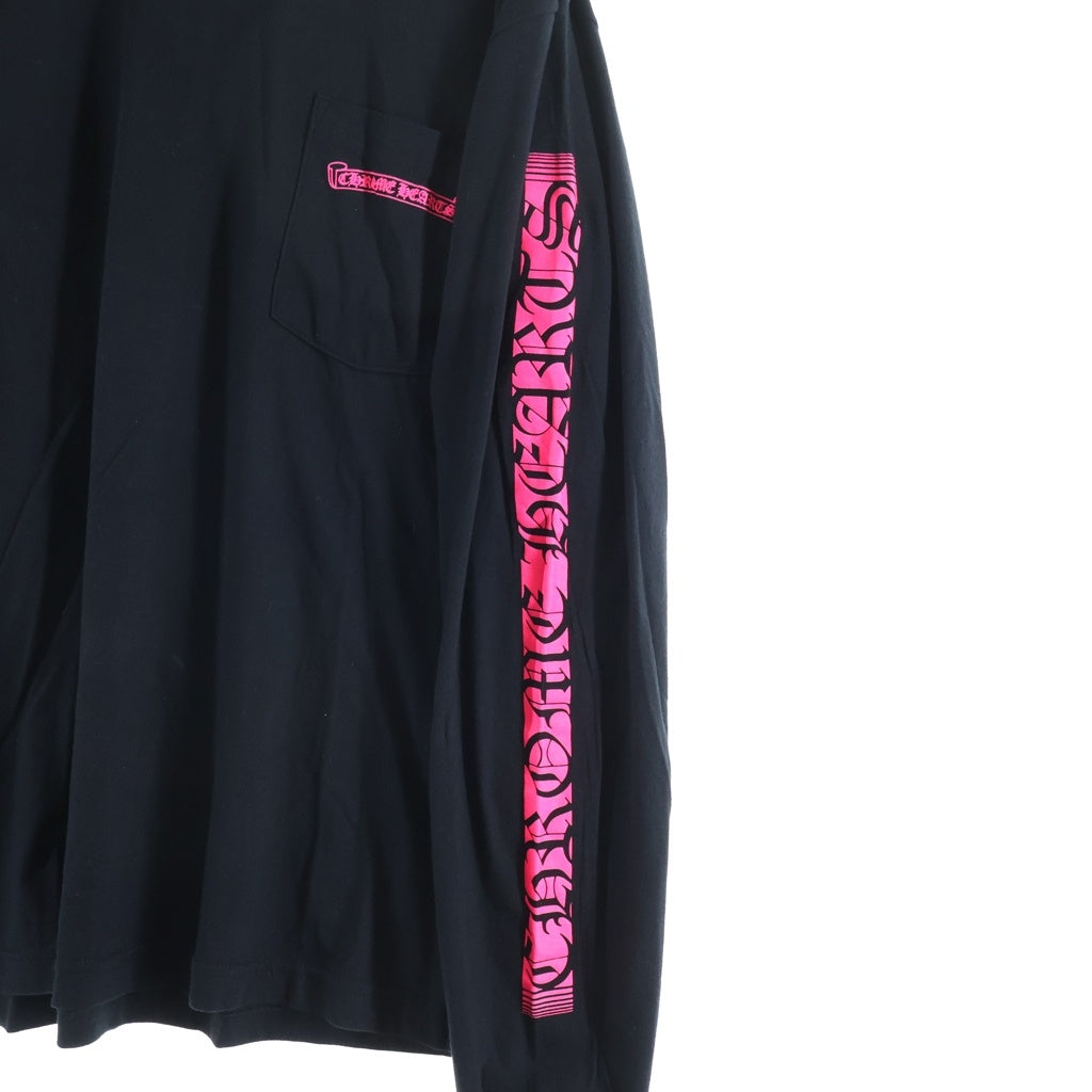 CHROME HEARTS(クロムハーツ) STRIPE LOGO L/S TEE ストライプ ロゴ ロングスリーブTシャツ スクロールラベル カットソー ブラック/ピンク