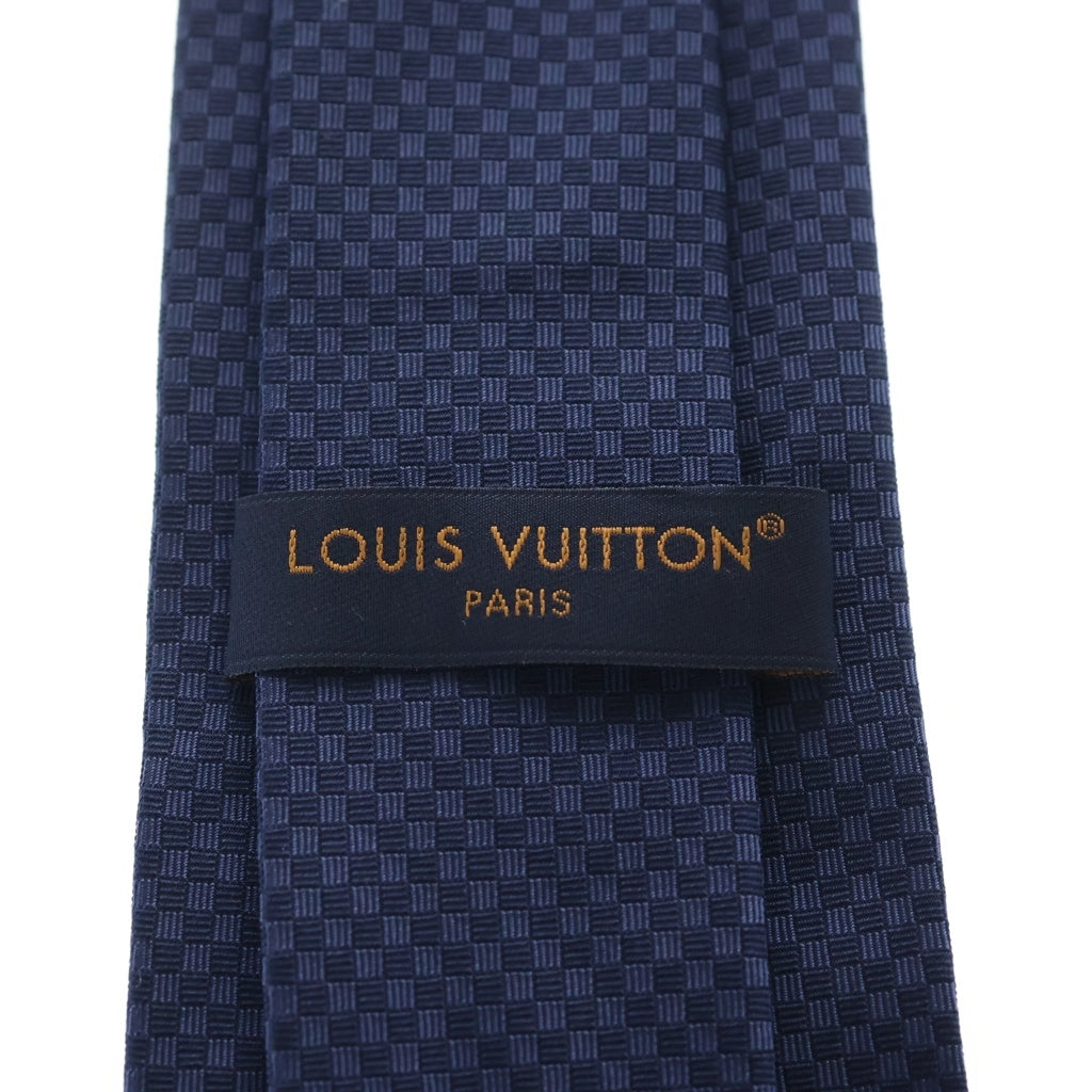 LOUIS VUITTON(ルイヴィトン) マイクロダミエ ロゴ刺繍 シルクネクタイ ネイビー M78750