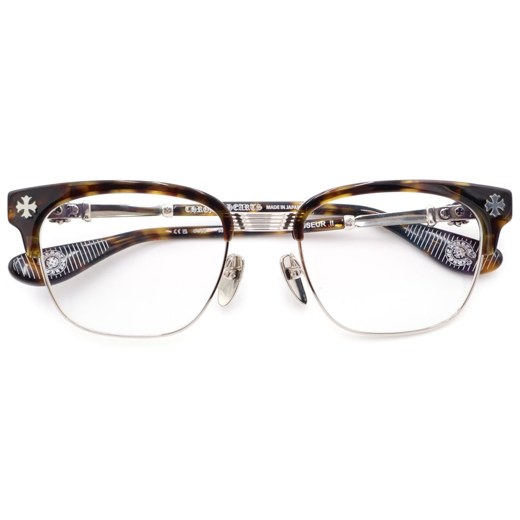 CHROME HEARTS(クロムハーツ) BONENNOISSEUR II テンプルCHクロス ハーフリム アイウェア 眼鏡 メガネ ブラウン/シルバー 度入り