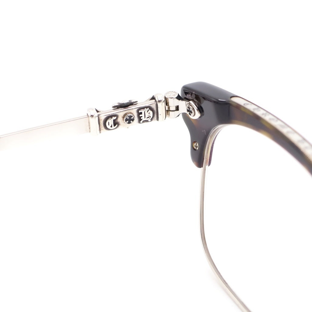 CHROME HEARTS(クロムハーツ) BONENNOISSEUR II テンプルCHクロス ハーフリム アイウェア 眼鏡 メガネ ブラウン/シルバー 度入り