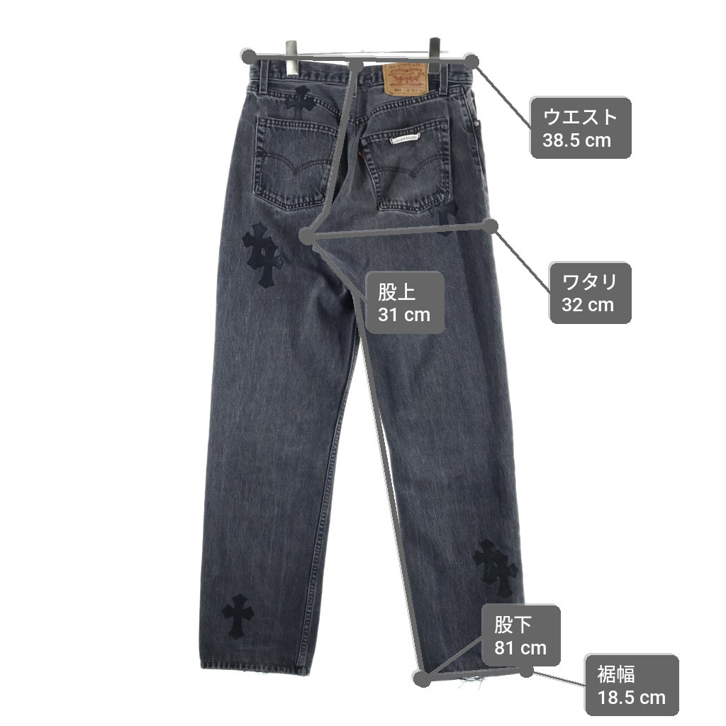 CHROME HEARTS(クロムハーツ) ×501 VNTG LEATHER CROSS PATCH JEANS ×リーバイス 501 レザークロスパッチジーンズ デニムパンツ ブラック/グレー
