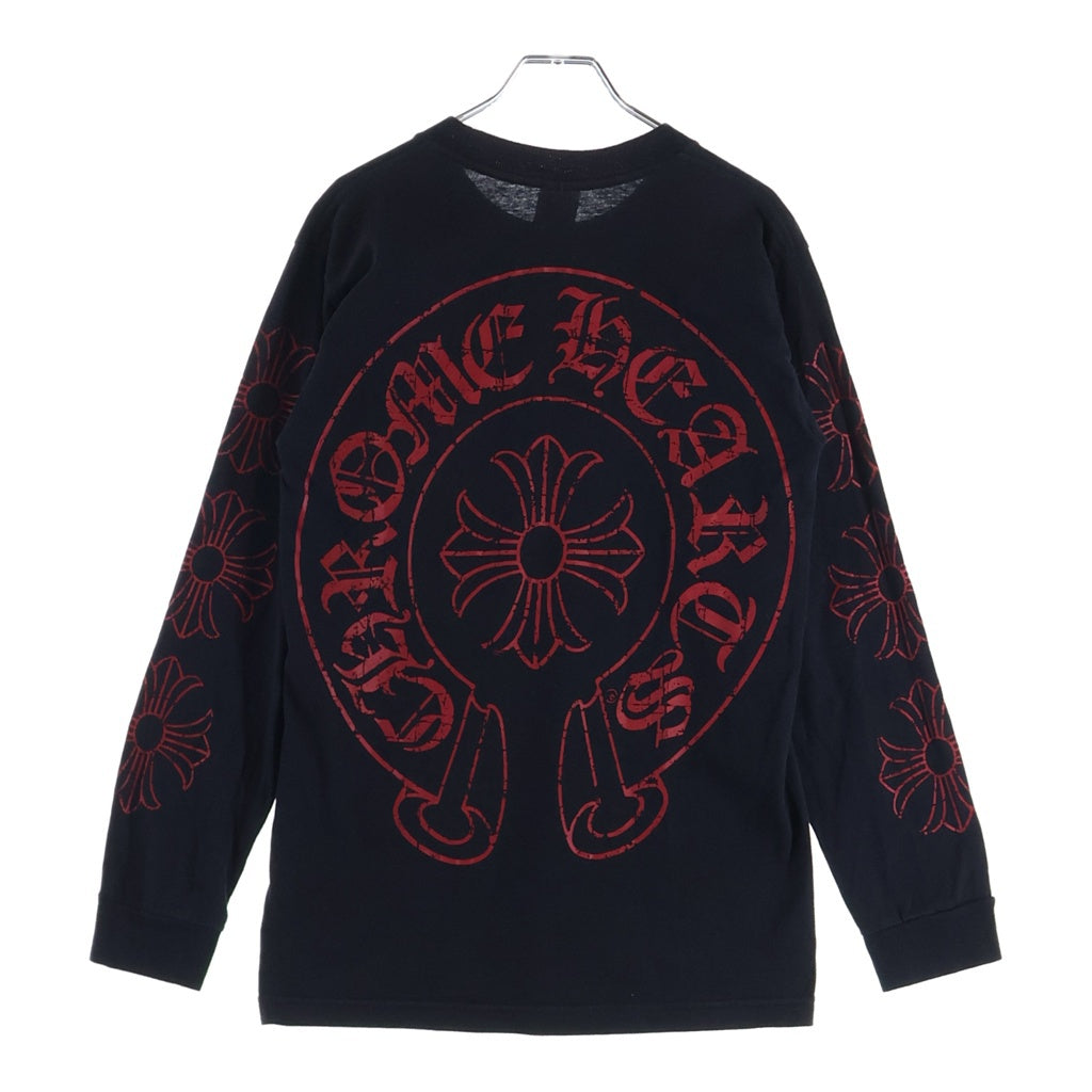 CHROME HEARTS(クロムハーツ) OLD CH L S 1 バックホースシュープリント 長袖Tシャツ カットソー ブラック/レッド