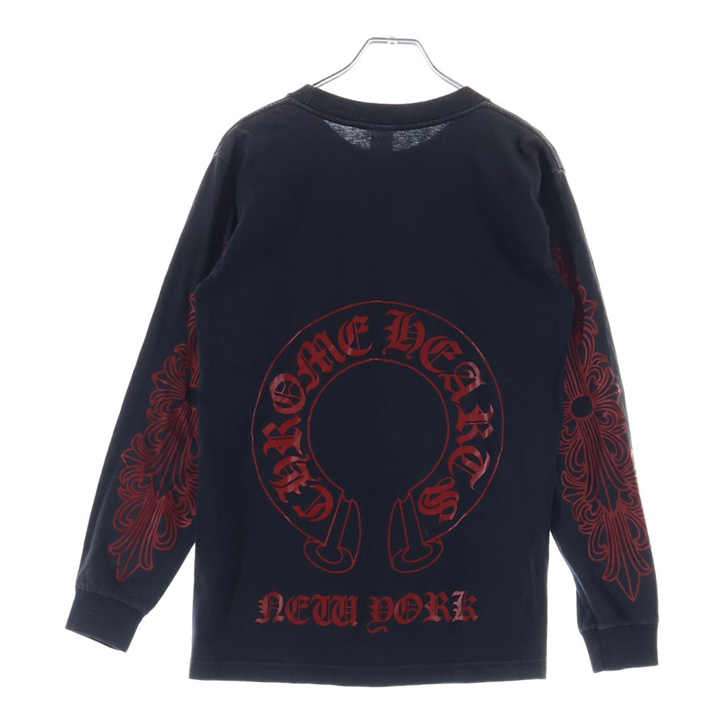CHROME HEARTS(クロムハーツ) OLD NEW YORK FLRL CRS HORSESHOE L/S TEE オールド ニューヨーク限定 ダブルフローラルプリント長袖Tシャツ ブラック/レッド