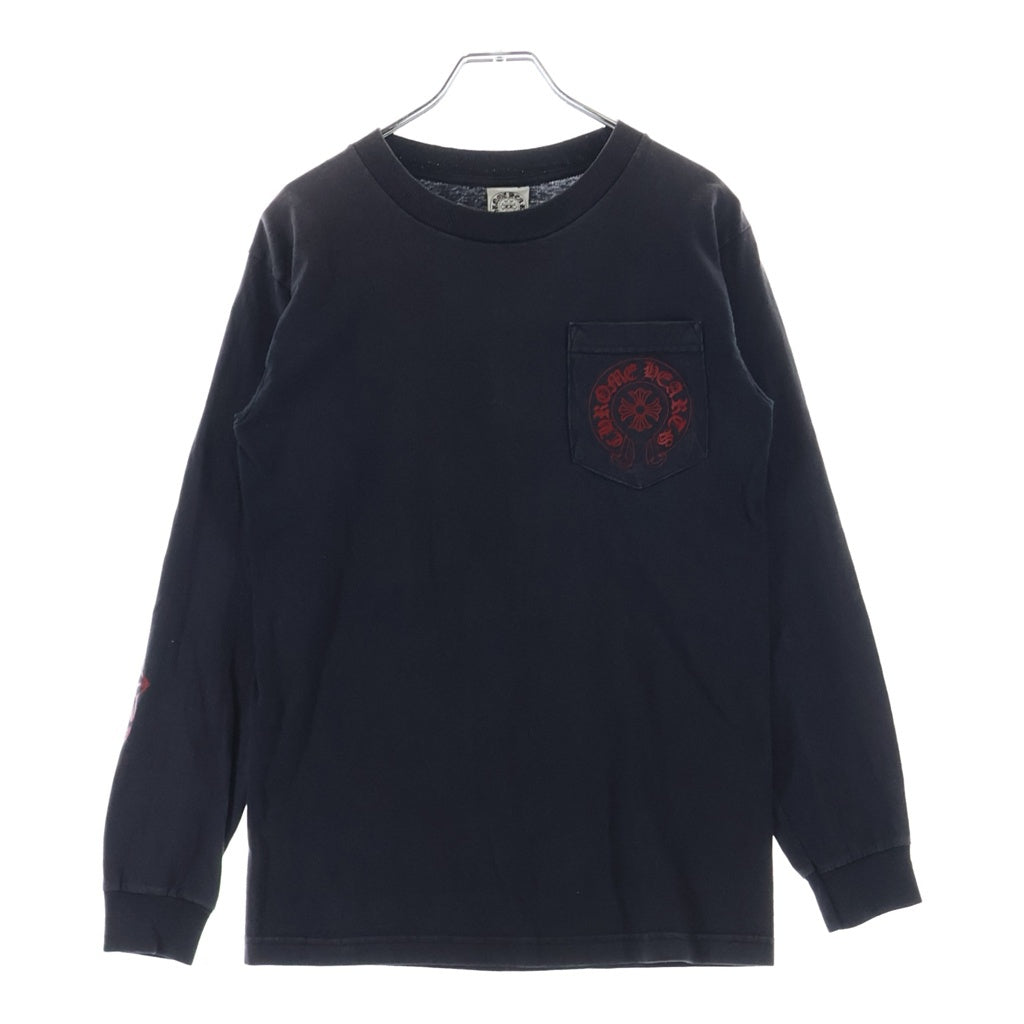 CHROME HEARTS(クロムハーツ) OLD NEW YORK FLRL CRS HORSESHOE L/S TEE オールド ニューヨーク限定 ダブルフローラルプリント長袖Tシャツ ブラック/レッド