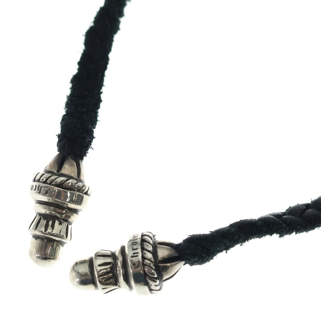 CHROME HEARTS(クロムハーツ) LEATHER BRAID ネックレス レザーブレイド ボロチップネックレス ブラック/シルバー