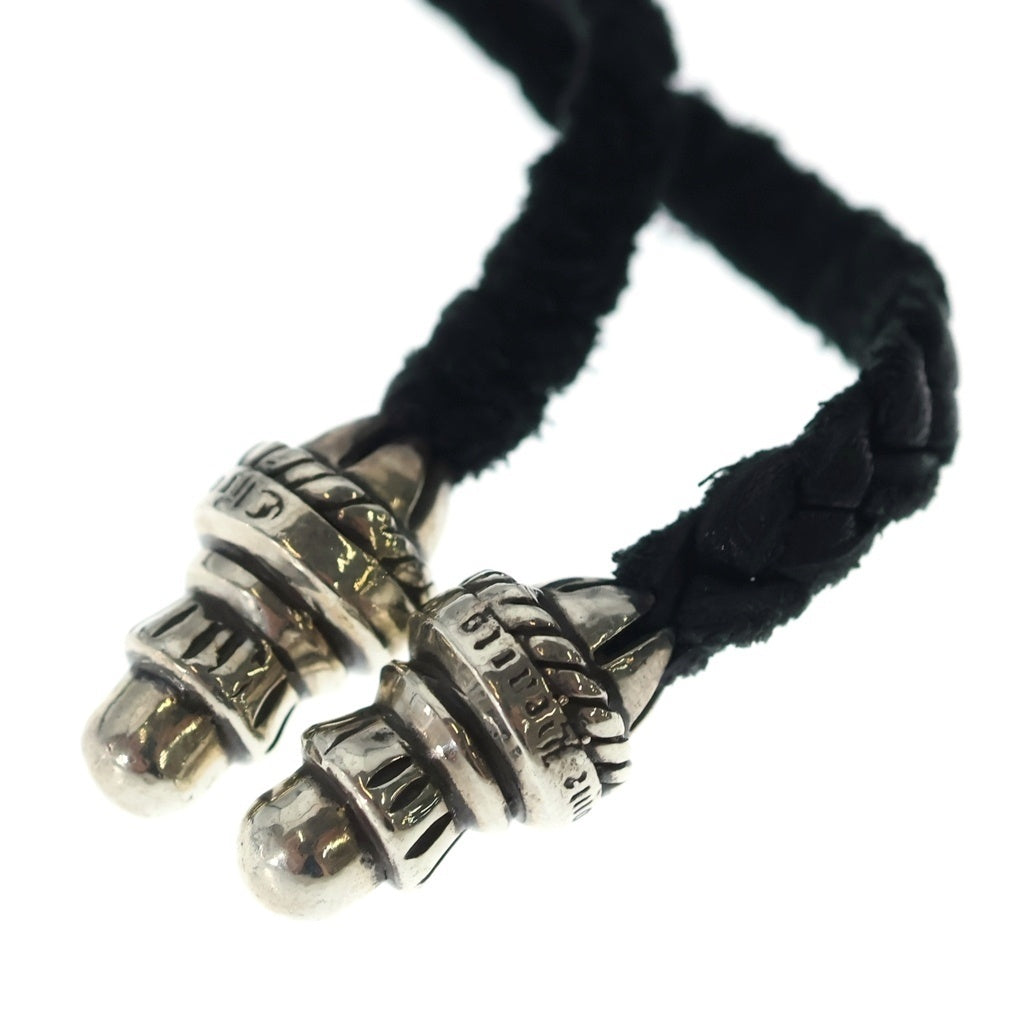 CHROME HEARTS(クロムハーツ) LEATHER BRAID ネックレス レザーブレイド ボロチップネックレス ブラック/シルバー