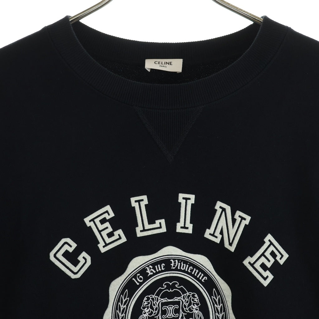 CELINE(セリーヌ) カレッジロゴ フロッキープリント クルーネック長袖スウェットトレーナー RY030670Q.38AW ブラック