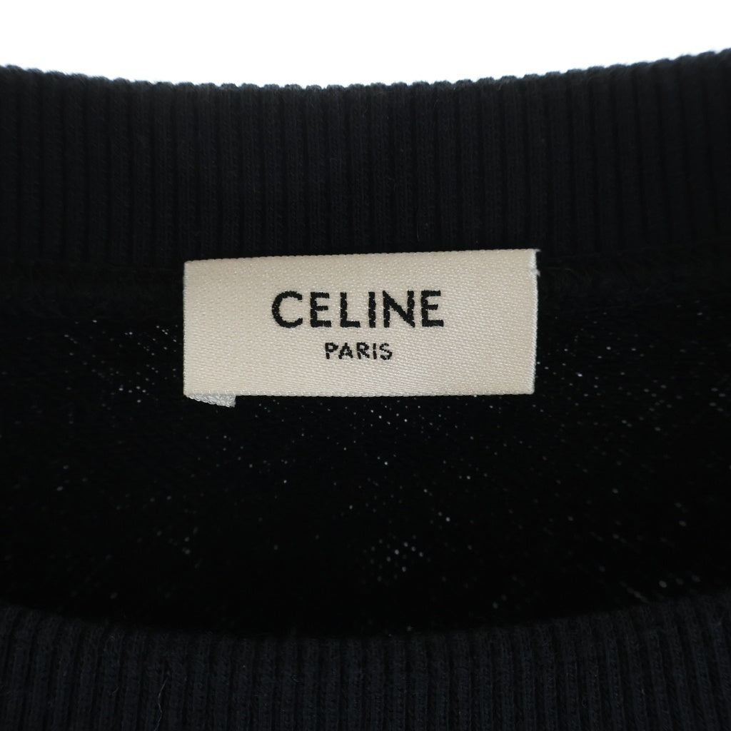 CELINE(セリーヌ) カレッジロゴ フロッキープリント クルーネック長袖スウェットトレーナー RY030670Q.38AW ブラック