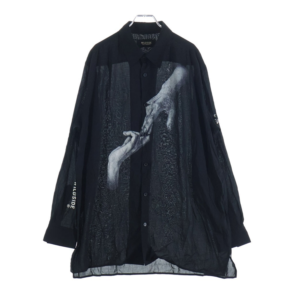 WILDSIDE YOHJI YAMAMOTO(ワイルドサイド ヨウジ ヤマモト) ×内田すずめ Suzume Uchida Rayon Shirt ふたつの手 ブラック WL-B15-252