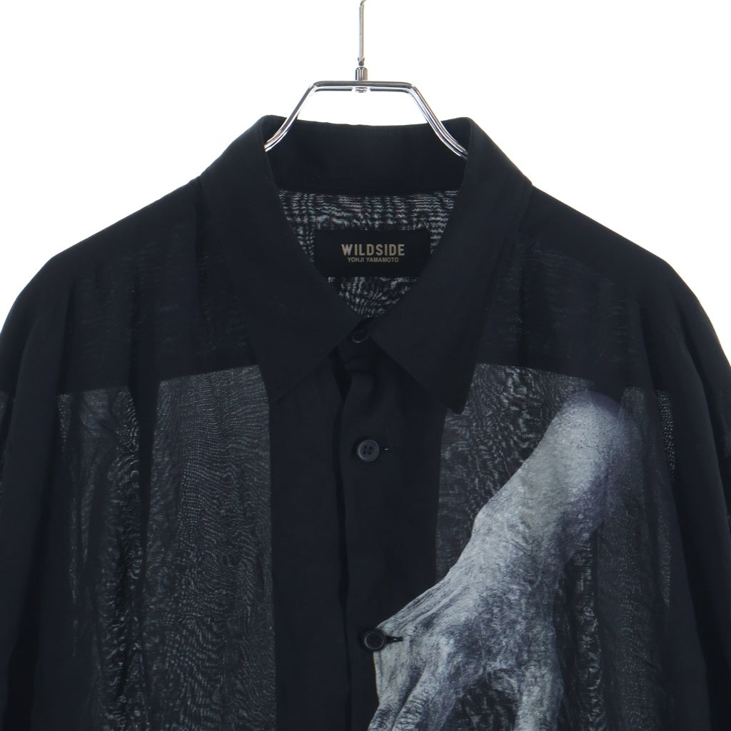 WILDSIDE YOHJI YAMAMOTO(ワイルドサイド ヨウジ ヤマモト) ×内田すずめ Suzume Uchida Rayon Shirt ふたつの手 ブラック WL-B15-252
