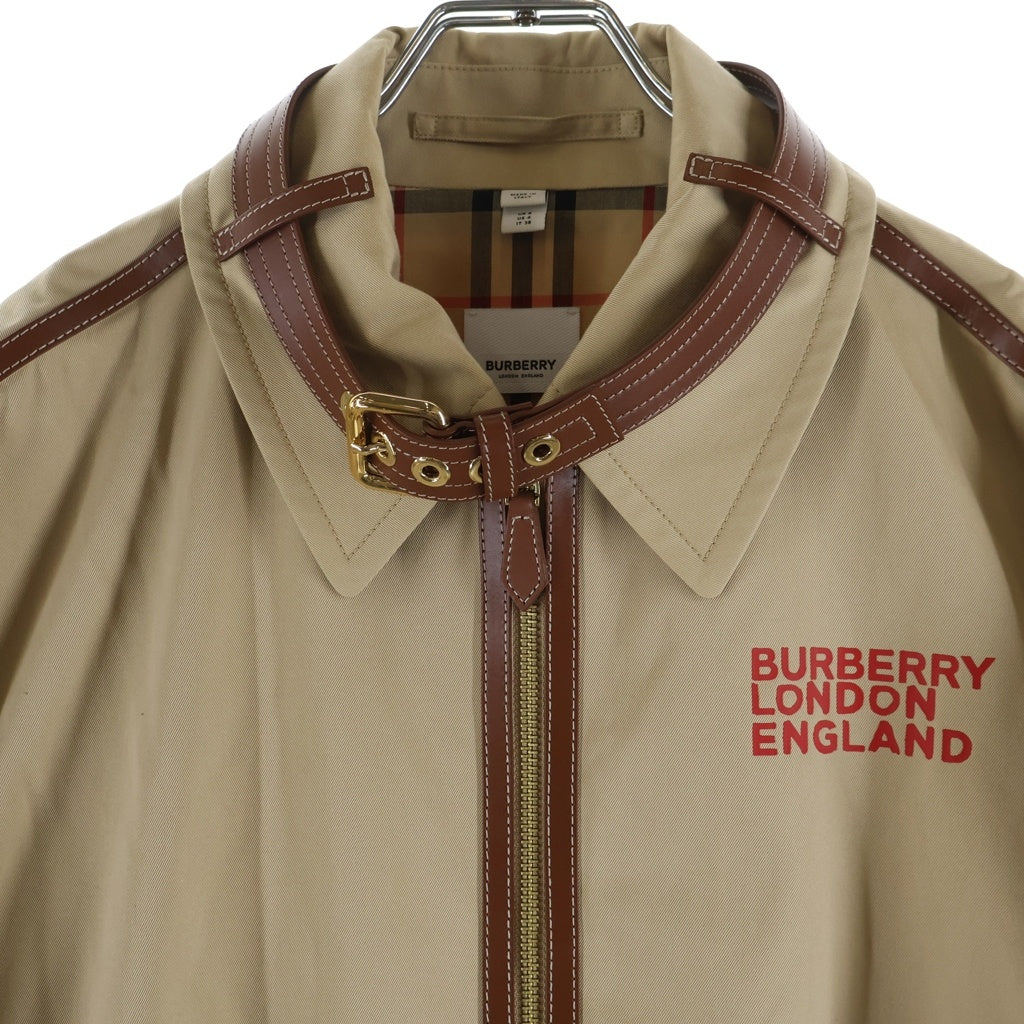 BURBERRY LONDON(バーバリーロンドン) Wildhill Love Logo 裏ノバチェック レザー切替 ベルト付き フルジップ ジップアップ ジャケット ブルゾン 8037312 べージュ