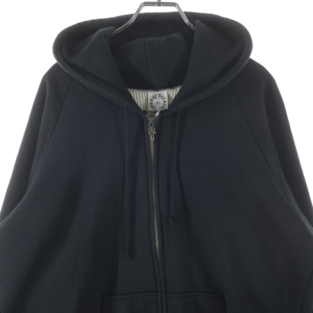 CHROME HEARTS(クロムハーツ) OLD THRML SWTSHRT HD ZIP 裏地サーマル 袖フローラル ホースシュー ダガージップアップパーカー ブラック