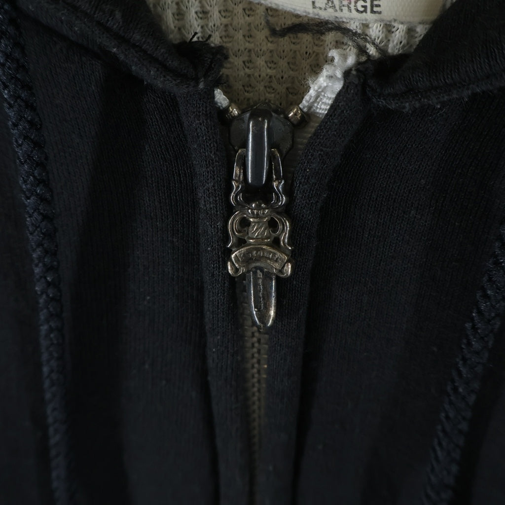 CHROME HEARTS(クロムハーツ) OLD THRML SWTSHRT HD ZIP 裏地サーマル 袖フローラル ホースシュー ダガージップアップパーカー ブラック