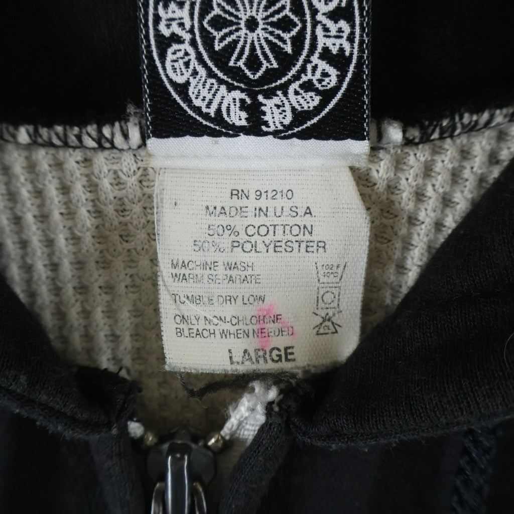 CHROME HEARTS(クロムハーツ) OLD THRML SWTSHRT HD ZIP 裏地サーマル 袖フローラル ホースシュー ダガージップアップパーカー ブラック