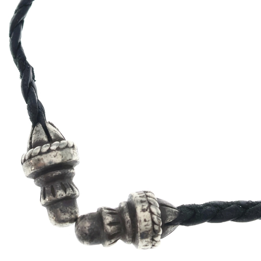 CHROME HEARTS(クロムハーツ) LEATHER BRAID レザーブレイド ボロチップネックレス ブラック/シルバー