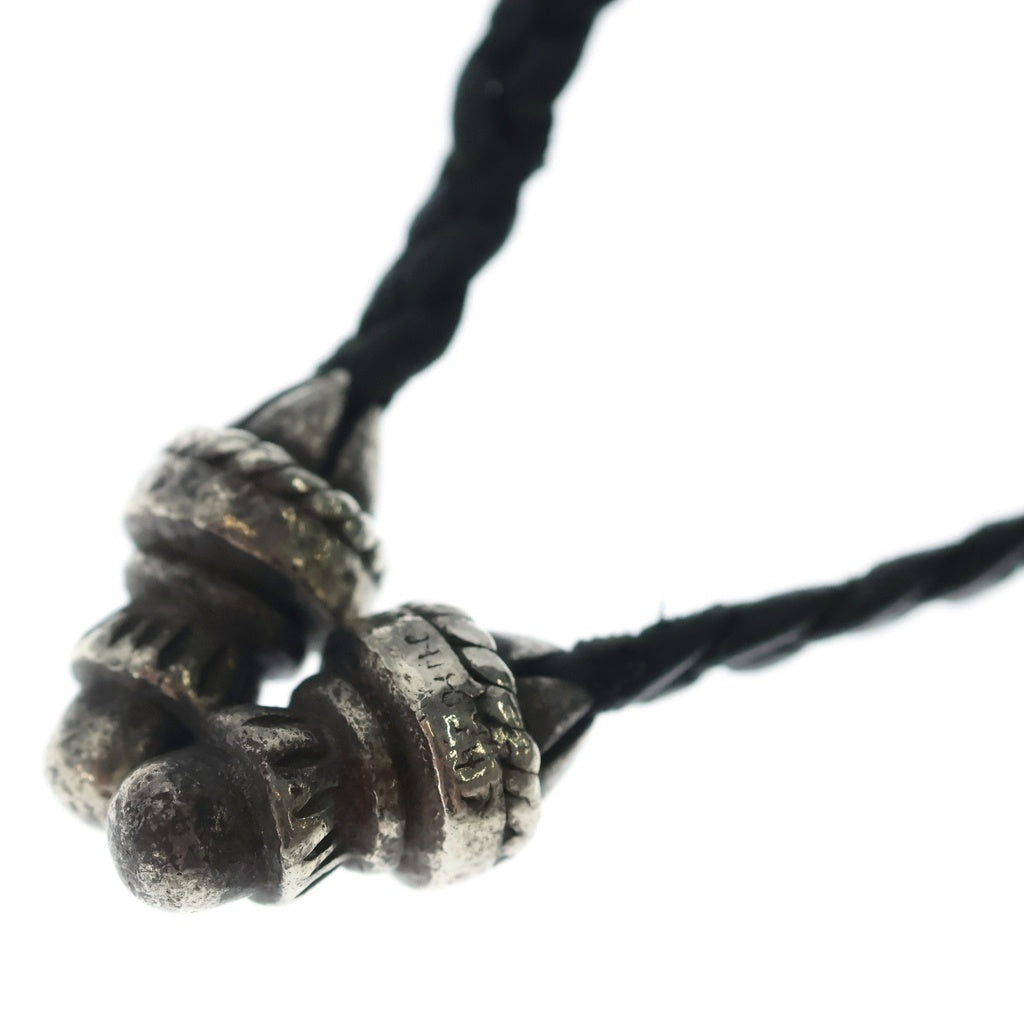 CHROME HEARTS(クロムハーツ) LEATHER BRAID レザーブレイド ボロチップネックレス ブラック/シルバー