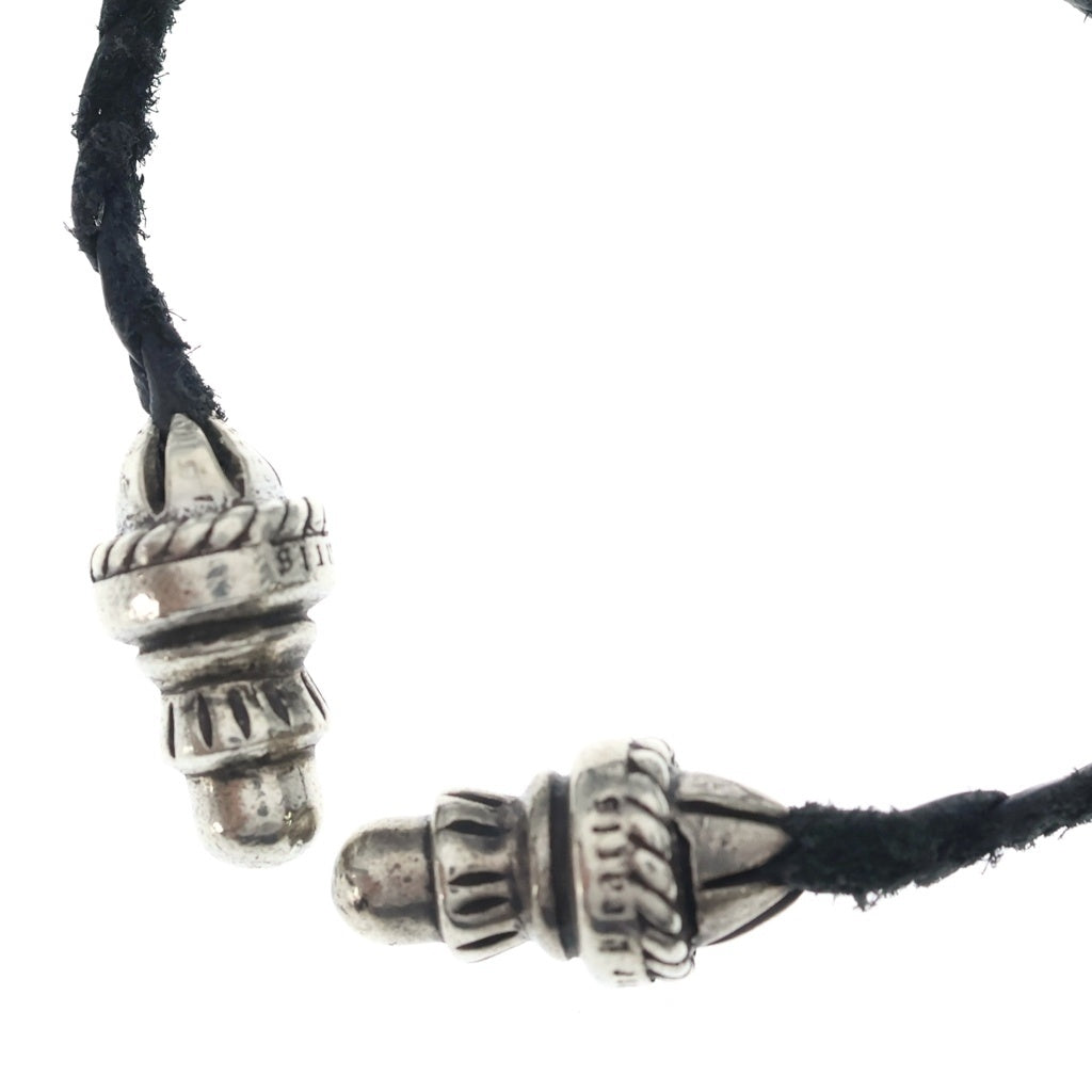 CHROME HEARTS(クロムハーツ) LEATHER BRAID レザーブレイド ボロチップネックレス ブラック/シルバー