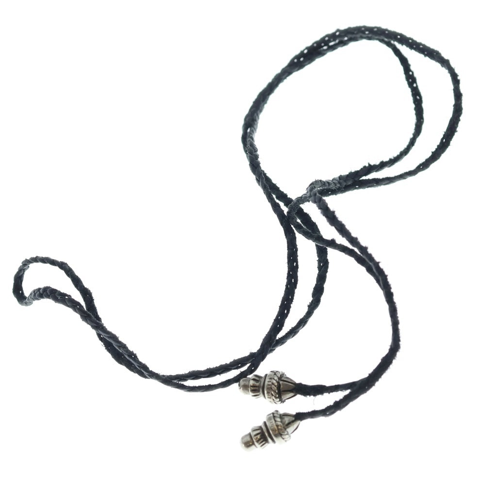 CHROME HEARTS(クロムハーツ) LEATHER BRAID レザーブレイド ボロチップネックレス ブラック/シルバー