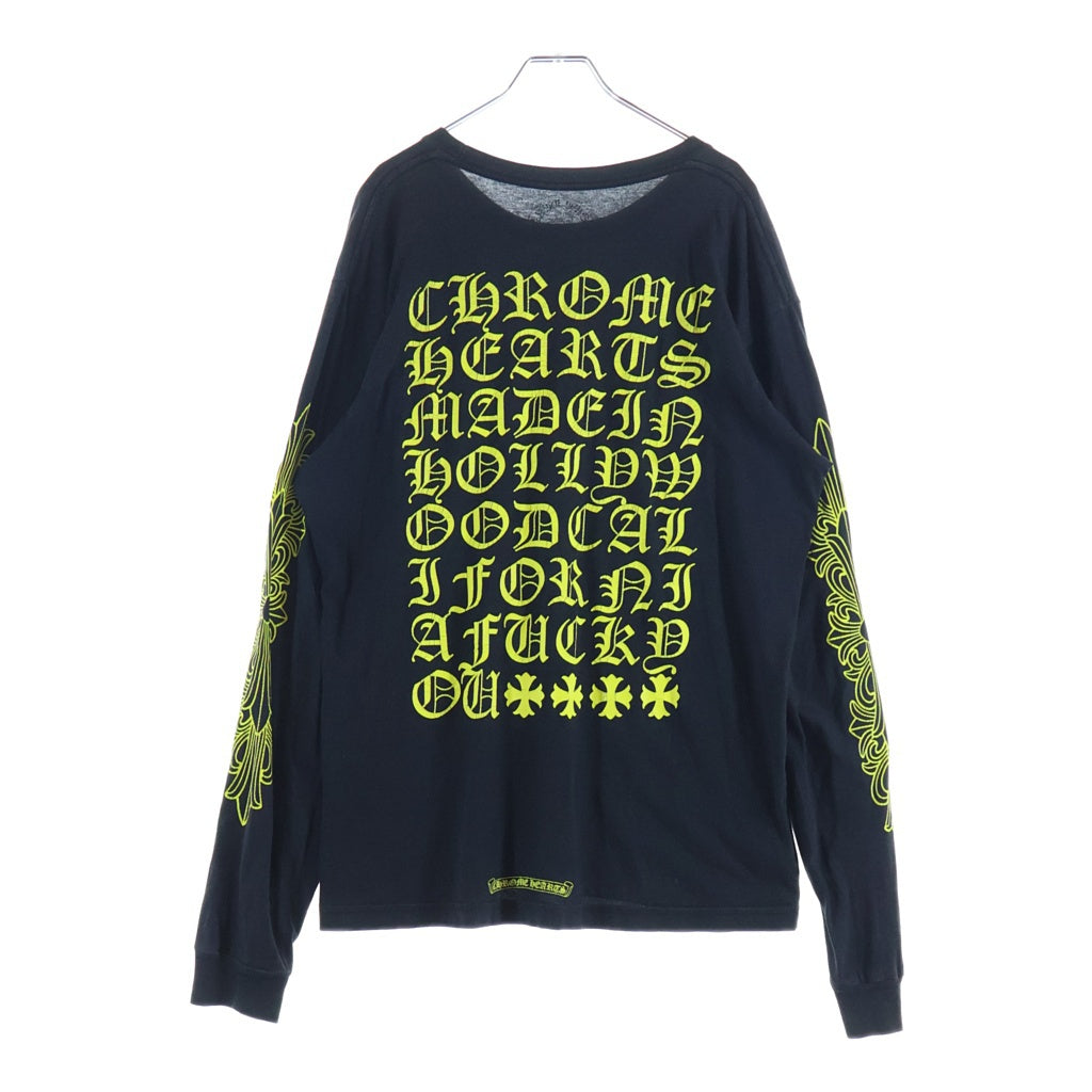 CHROME HEARTS(クロムハーツ) OLD Made In Hollywood Vertical Logo Tee メイドインハリウッド ヴァーティカルロゴ アームフローラルプリント 長袖Tシャツカットソー ブラック/イエロー