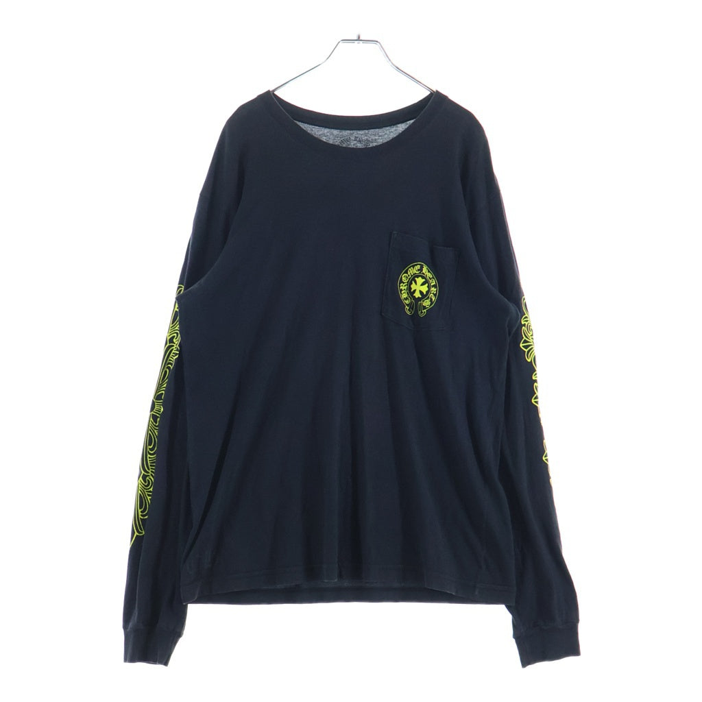 CHROME HEARTS(クロムハーツ) OLD Made In Hollywood Vertical Logo Tee メイドインハリウッド ヴァーティカルロゴ アームフローラルプリント 長袖Tシャツカットソー ブラック/イエロー