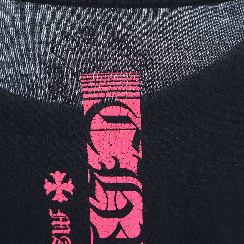 CHROME HEARTS(クロムハーツ) Neon Pink Stripe Logo ストライプロゴ プリント 長袖Tシャツ カットソー ブラック/ピンク