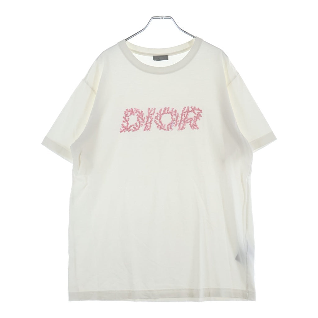 DIOR(ディオール) イタリックコーラルロゴ半袖Tシャツ 483J696C0847 ホワイト/ピンク