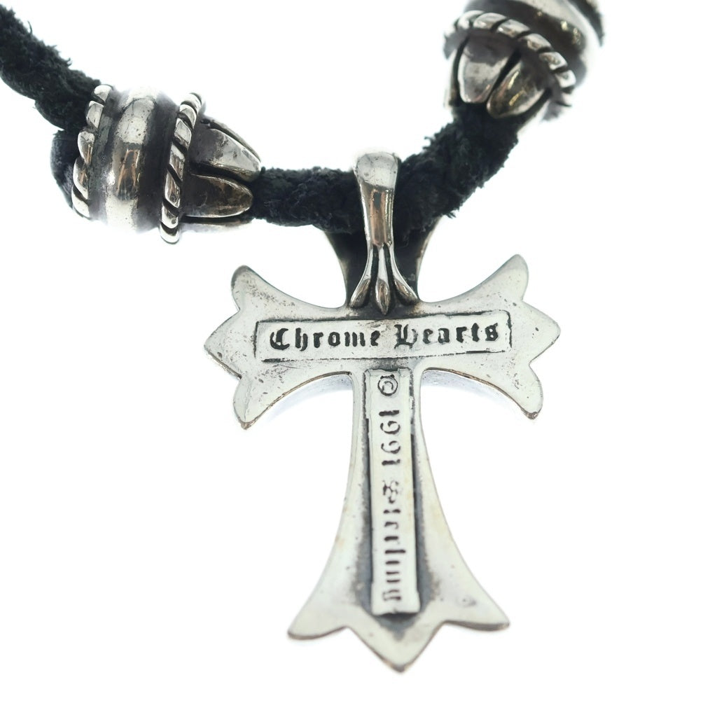CHROME HEARTS(クロムハーツ) CH CRS SML CL スモールCHクロス クリンプト レザーブレイド ネックレス シルバー/ブラック BCA217