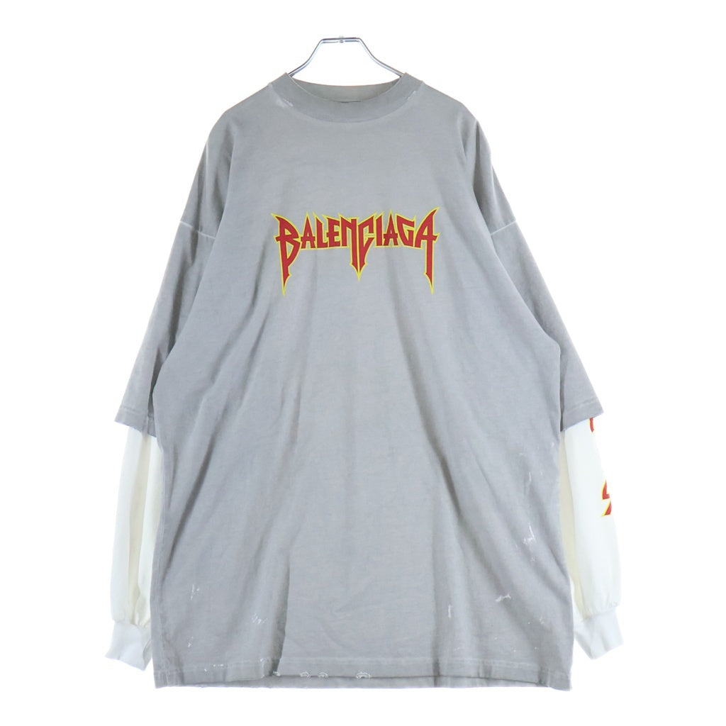 BALENCIAGA(バレンシアガ) 22SS METAL DOUBLE SLEEVE T レイヤード クルーネックロングスリーブTシャツ ホワイト/グレー