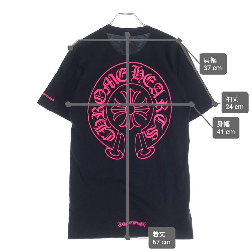CHROME HEARTS(クロムハーツ) Pink Horseshoe S/S Tee ピンクホースシュープリント半袖Tシャツ ブラック/ピンク